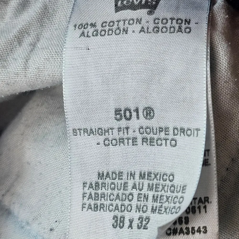 Levis 501 Straight Jeans Denim Men's 38x32 Button Fly Western Cowboy Mexico